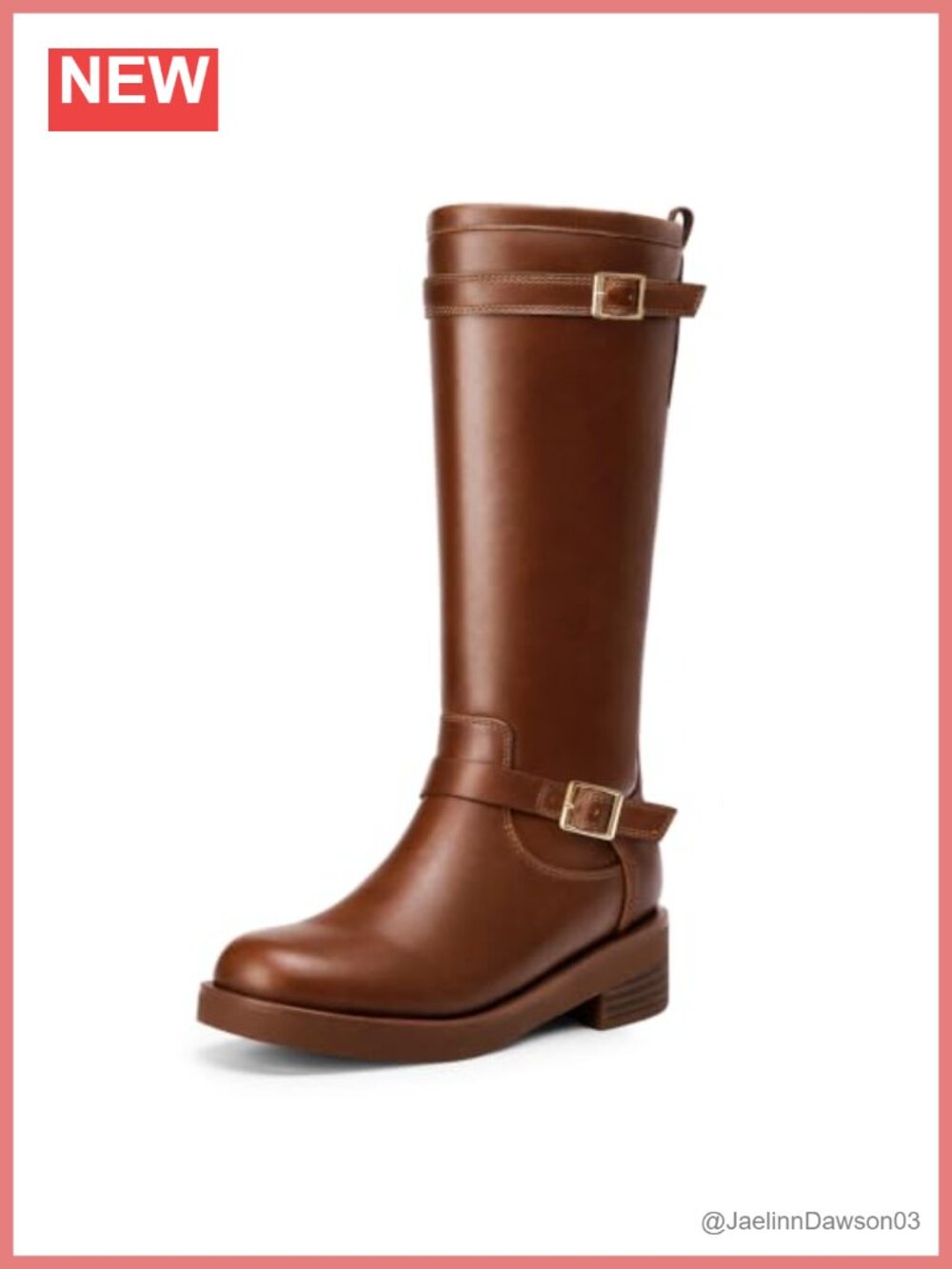 Women's Knee High Riding Boots Round Toe Chunky Heel Buckle Zip